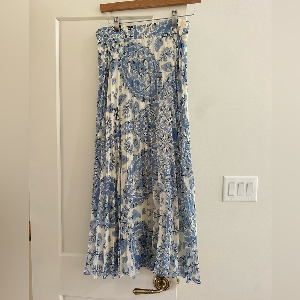 Sezane Blue and White Floral Midi Skirt